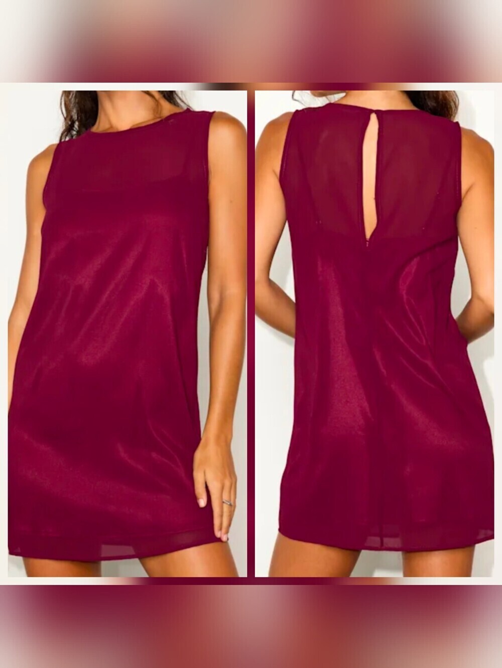 Lulus Kataleya Wine Red Chiffon Sleeveless Mini Shift Dress, Size Large, NWT!